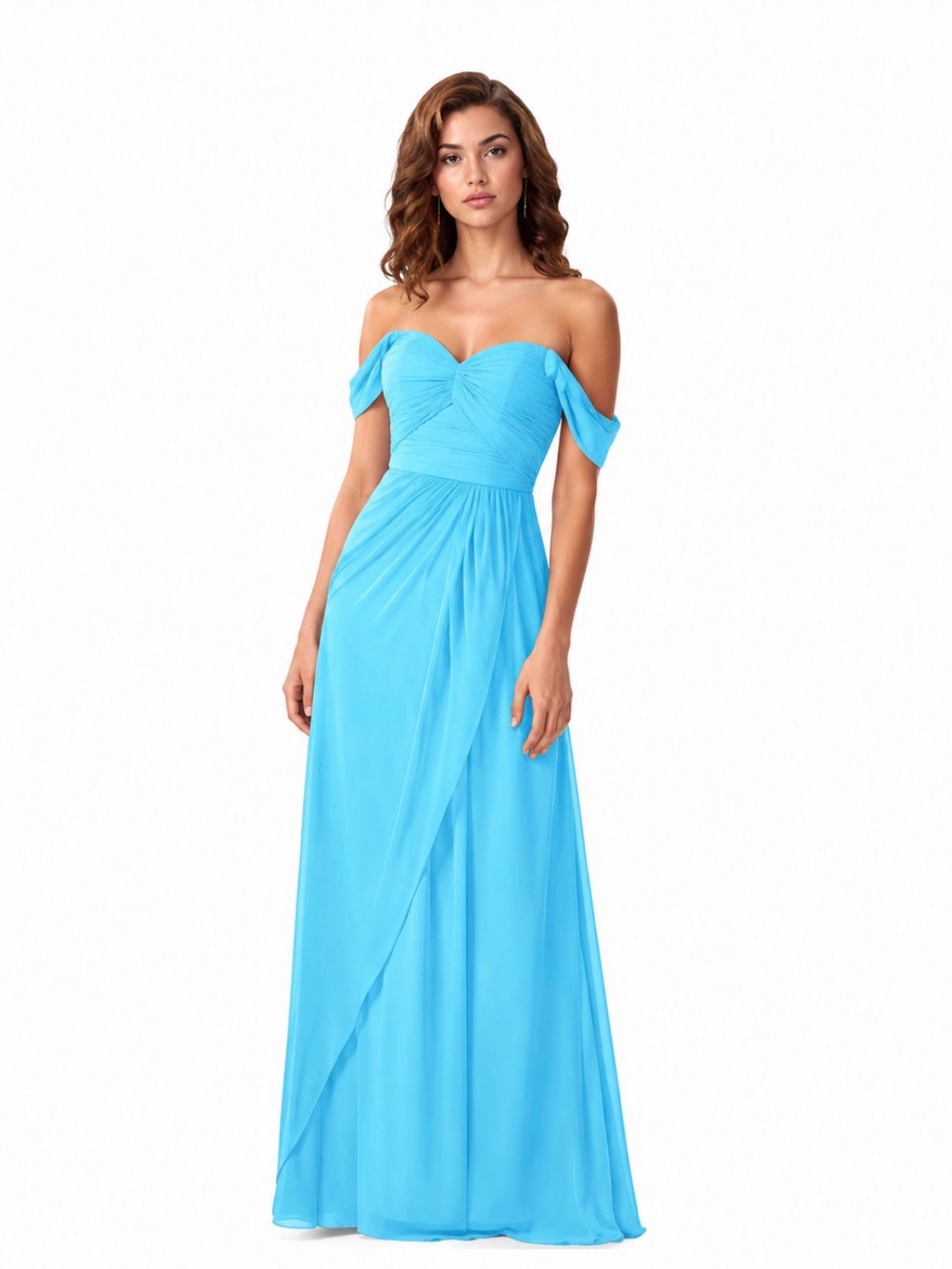 Azazie Off-Shoulder Chiffon Evening Gown - Pool Blue